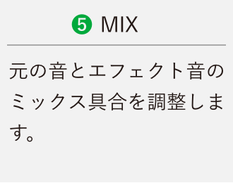 (5)MIX 元の音とエフェクト音のミックス具合を調整します。