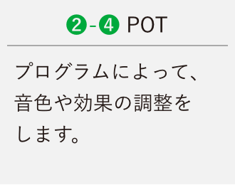 (2)-(4)POT プログラムによって、音色や効果の調整をします。