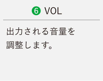 (6)VOL 出力される音量を調整します。